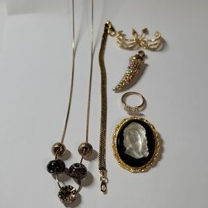 Elegant Gold Tone and Black Jewelry Lot